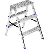Elkop Doppelstufenleiter aus polierten Aluminium-Schweissrohr-Profilen 2 x 3 Stufen Tritthöhe: 64,9 cm