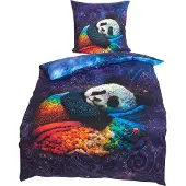 TRAUMSCHLAF Mako-Satin Bettwäsche Panda lila 155x220 cm + 80x80 cm