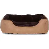 OEM Luxus Hundebett braun/beige 60x48x18cm weich, tiefer Einstieg, Wendekissen, Antislip