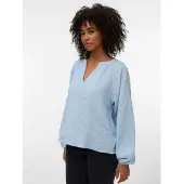 Vero Moda Langarmbluse "VMNATALI LS EMB TOP WVN NOOS" Baumwolle, Allover Ton-in Ton Stickerei