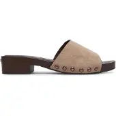 Tamaris Pantolette , Damen, Gr. 38, Textil, taupe, unifarben, Schuhe Pantolette, Blockabsatz, Sommerschuh, Schlüpfschuh mit aufgesetzten Nieten