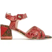 LAURA VITA Sandalette verflochtene Spannriemen Blockabsatz Karree JACQUESO 03, Größe:38 EU, Farbe:Rot