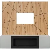 Meublorama Wandkomposition IXAR geometrisch – TV-Möbel + dekorative Wandpaneele + Bio-Ethanol-Kamin
