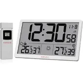 KIENZLE Funk-Wetter-Wanduhr mit XL LCD Display, Außensensor, Temperatur Luftfeuchtigkeit weiß