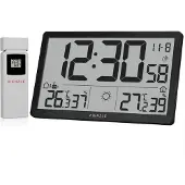 KIENZLE Jumbo NEO LCD Wetter Wanduhr schwarz mit XXL Display Außensensor