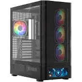 Modecom Volcano AQ500 ARGB, Schwarz, Midi Tower PC Gehäuse, 4x 120 mm ARGB Lüfter, Panorama Glasfenster, kompatibel mit ATX Mainboards und RTX GPU