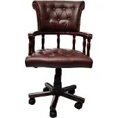 Syfax Bürostuhl Braun mit Leder-Mix Bezug und Holzgestell, 50 cm breit, 96-104 cm hoch