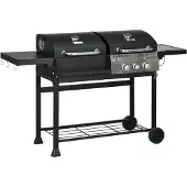 Outsunny Holzkohlgrill Gasgrill mit 2+1 Brenner, Thermometer, Haken, Schwarz