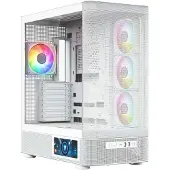 Modecom Volcano AQ400 ARGB Weiß, Midi Tower, ATX, 4 ARGB Lüfter, Glasfenster, Mesh, Vertikale GPU-Montage, passend für High-End Komponenten, Weiß