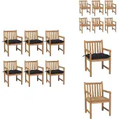 vidaXL Gartenstühle 6 Stk. mit Schwarzen Kissen Massivholz Teak - Gartenstühle
