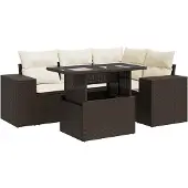 vidaXL 5-tlg. Garten-Sofagarnitur mit Kissen Braun Poly Rattan