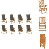 vidaXL Garten-Liegestühle mit Kissen 8 Stk. Massivholz Teak - Gartenstühle