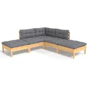 vidaXL 5-tlg. Garten-Lounge-Set mit Grauen Kissen Kiefernholz