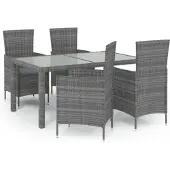 vidaXL 5-tlg. Garten-Essgruppe mit Kissen Poly Rattan Grau
