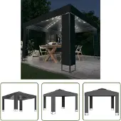 The Living Store Pavillon mit Doppeldach & LED-Lichterkette 3x3 m Anthrazit