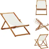 vidaXL Klappbarer Strandstuhl Eukalyptusholz und Stoff Cremeweiß - Gartenstühle