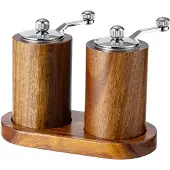 INF 2er Set Retro Gewürzmühle mit Akazienholz U-Basis Handmühle