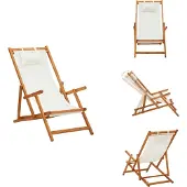 vidaXL Klappbarer Strandstuhl Eukalyptus Massivholz und Stoff Creme - Gartenstühle