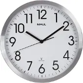 MAUL Wanduhr MAULmove Ø 30.5 x 5 cm funkgesteuert Aluminium 1 x AA (1.5 V) weiß silber