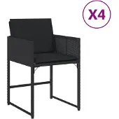 vidaXL Gartenstühle mit Kissen 4 Stk. Schwarz Poly Rattan