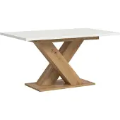 Ebuy24 Motion Esstisch X-Fuß 90x150/190cm inkl. 1 Einlegeplatte weiß, Eiche Nachbildung.