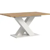 Ebuy24 Motion Esstisch X-Fuß 90x150/190cm inkl. 1 Einlegeplatte Eiche Nachbildung, weiß.