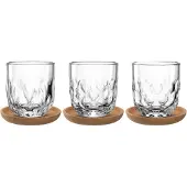 Leonardo Gläser-Set "Kaffee-Set GOCCE, 220 ml, 6-teilig" 3 Gläser mit unterschiedlichem Tropfenrelief, inkl. Kork-Untersetzer