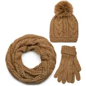 StyleBREAKER "Strick Schal, Mütze & Handschuh Set mit Zopfmuster" 3 Stk.