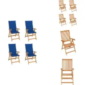 vidaXL Gartenstühle 4 Stk. mit Königsblauen Kissen Massivholz Teak - Gartenstühle