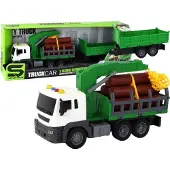 Leantoys LKW mit Kran Friktionsantrieb Geräusche grünes Holz 1:16