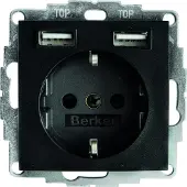 Berker Steckdose SCHUKO/USB A-A, B.3/B.7, anthrazit matt, Type F + 2 x USB A, Anthrazit, Thermoplast, IP20, 250 V, 16 A
