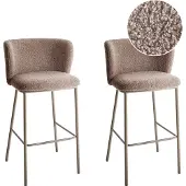 Beliani Barstuhl 2er Set Braun Bouclé und Metall mit Niedriger Lehne Fußstützen Retro Design Sitzmöbel Wohnzimmer Küche Bar Wohnküche