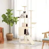 vidaXL Möbel Kratzbaum mit Sisal-Kratzsäulen Creme 175 cm - Kratzbäume 171684