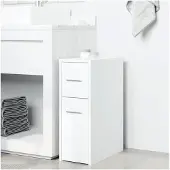 Markenlos Schmaler Badschrank mit Rollen in Weiß aus Holzwerkstoff