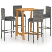 vidaXL 5-tlg. Gartenbar-Set mit Kissen Grau