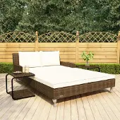 vidaXL Möbel 2-Personen-Sonnenliege mit Auflagen Poly Rattan Braun - Gartenliegen 48130