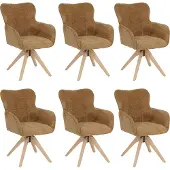 Mendler 6er-Set Esszimmerstuhl MCW-Q35, Küchenstuhl Armlehne drehbar, Stoff Chenille (680g/m²) Holz MVG senfgelb