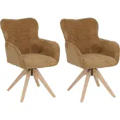 Mendler 2er-Set Esszimmerstuhl MCW-Q35, Küchenstuhl Armlehne drehbar Auto-Return, Stoff/Textil 680g/m² Holz MVG senfgelb