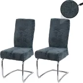 Mendler 2er-Set Esszimmerstuhl MCW-G56, Küchenstuhl Freischwinger Stuhl Lehnstuhl, Metall Stoff/Textil Chenille blau-grün