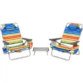 Costway 2 Strandstühle und Tisch Set mit verstellbarer Rückenlehne, Eisbeutel, Campingstühle klappbar Mehrfarbig