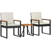 vidaXL Gartenmöbel Set 3 pcs Schwarz und Cremeweiß Poly-Rattan