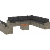 vidaXL 12-tlg. Garten-Sofagarnitur mit Kissen Grau Poly Rattan