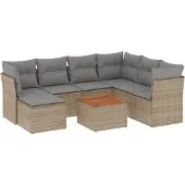 vidaXL 8-tlg. Garten-Sofagarnitur mit Kissen Beige Poly Rattan