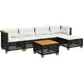 vidaXL 6-tlg. Garten-Sofagarnitur mit Kissen Schwarz Poly Rattan