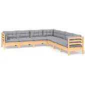 vidaXL 7-tlg. Garten-Lounge-Set mit Grauen Kissen Kiefer Massivholz