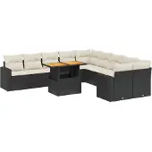 vidaXL 11-tlg. Garten-Sofagarnitur mit Kissen Schwarz Poly Rattan