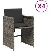 vidaXL Gartenstühle mit Kissen 4 Stk. Grau Poly Rattan