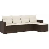 vidaXL 5-tlg. Garten-Sofagarnitur mit Kissen Braun Poly Rattan