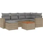 vidaXL 7-tlg. Garten-Sofagarnitur mit Kissen Beige Poly Rattan