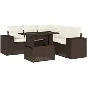 vidaXL 6-tlg. Garten-Sofagarnitur mit Kissen Braun Poly Rattan